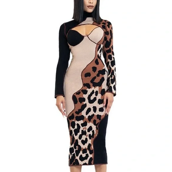 Two piece leopard sweater dress - Picture 1 of 3